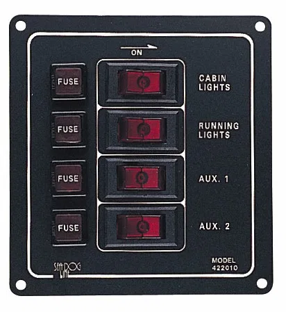 422010-1 – SEA DOG Switch Panel, Rocker Switch Panel With Four 15 Ampere 12 Volt DC Illuminated SPST On/ Off Rocker S...